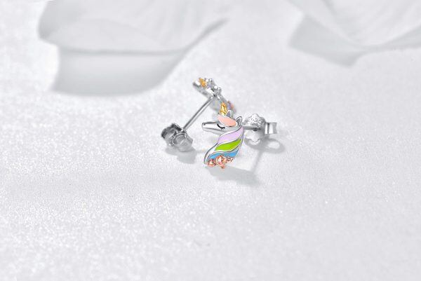 Sterling Silver Unicorn Stud Earrings-3