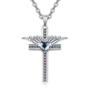 Sterling Silver Heart Cross Necklace-0