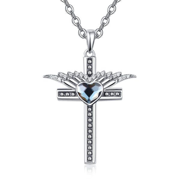 Sterling Silver Heart Cross Necklace-0