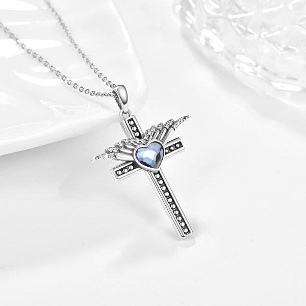 Sterling Silver Heart Cross Necklace-1