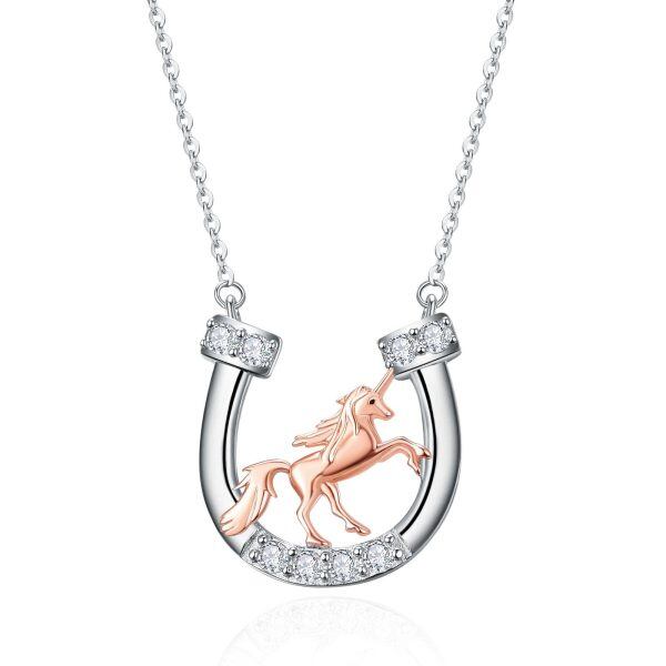 Sterling Silver Unicorn Horseshoe Necklace-0