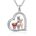 wholesale 925 Sterling Silver Alpaca Heart Pendant Necklace with Enamel and Cubic Zirconia for Women-0-0