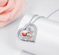 wholesale 925 Sterling Silver Alpaca Heart Pendant Necklace with Enamel and Cubic Zirconia for Women-0-1