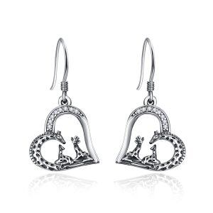 Sterling Silver Giraffe Heart Earrings-0