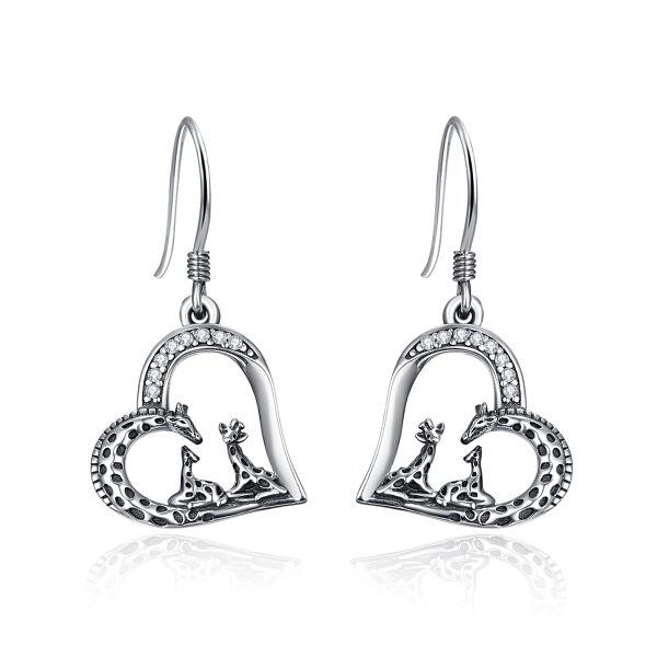 Sterling Silver Giraffe Heart Earrings-0