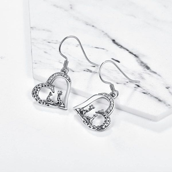 Sterling Silver Giraffe Heart Earrings-2