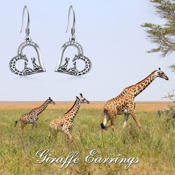 Sterling Silver Giraffe Heart Earrings-6