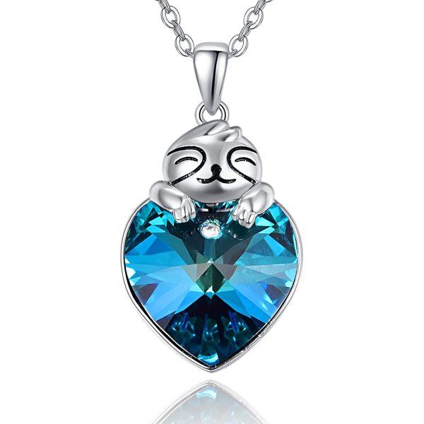 Sterling Silver Crystal Sloth Necklace-0