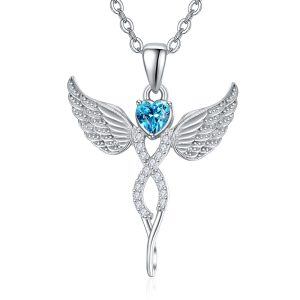 Sterling Silver Heart Angel Wing Necklace-0