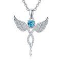 wholesale 925 Sterling Silver Blue Crystal Heart Angel Wings Pendant Necklace for Women-0-0