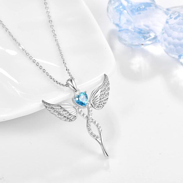 Sterling Silver Heart Angel Wing Necklace-1