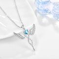 wholesale 925 Sterling Silver Blue Crystal Heart Angel Wings Pendant Necklace for Women-0-1