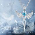 wholesale 925 Sterling Silver Blue Crystal Heart Angel Wings Pendant Necklace for Women-0-5