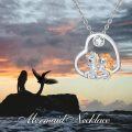 wholesale 925 Sterling Silver Heart-Shaped Mermaid & Unicorn Pendant Necklace with Cubic Zirconia for Women-0-5