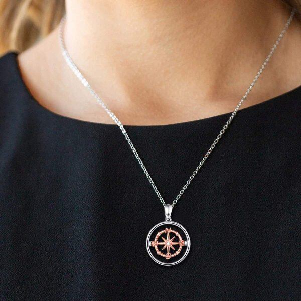 Sterling Silver Compass Necklace-2