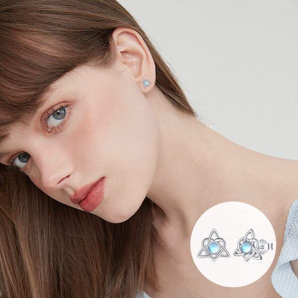 Sterling Silver Moonstone Celtic Heart Earrings-2