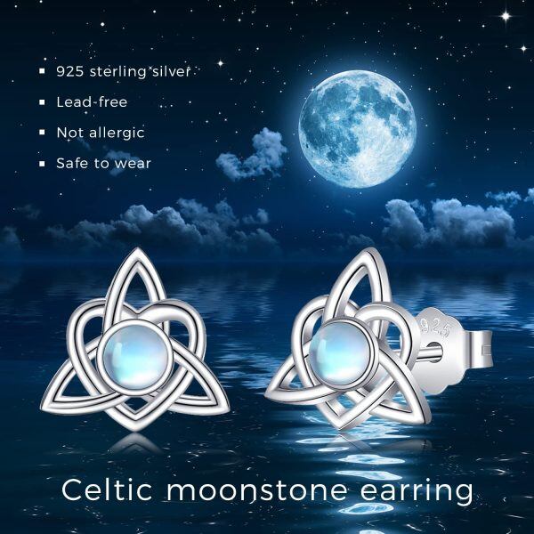 Sterling Silver Moonstone Celtic Heart Earrings-5