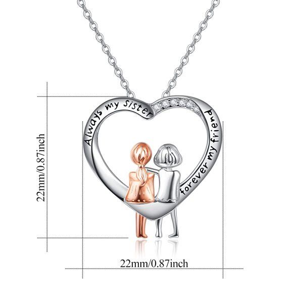 Sterling Silver Heart Sister Necklace-1