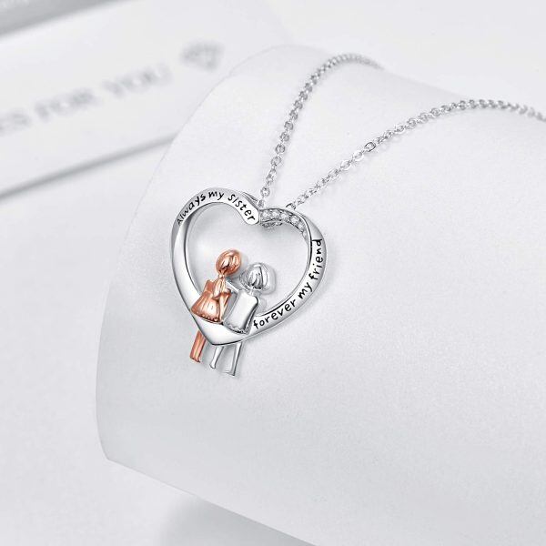 Sterling Silver Heart Sister Necklace-2