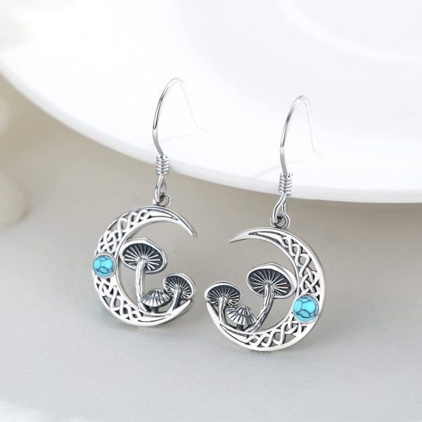 Sterling Silver Turquoise Mushroom Moon Earrings-5