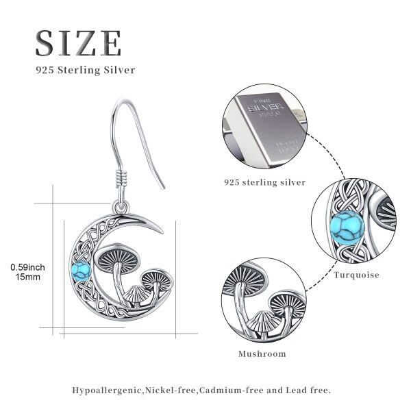 Sterling Silver Turquoise Mushroom Moon Earrings-6