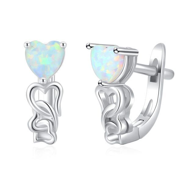 Sterling Silver Opal Heart Hoop Earrings-0