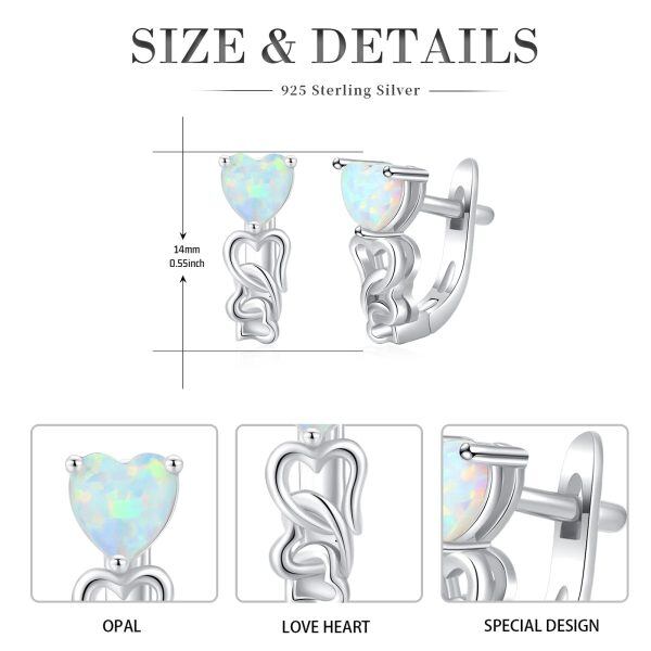 Sterling Silver Opal Heart Hoop Earrings-2