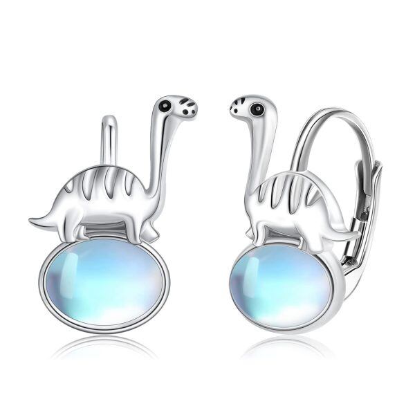 Sterling Silver Moonstone Dinosaur Hoop Earrings-0