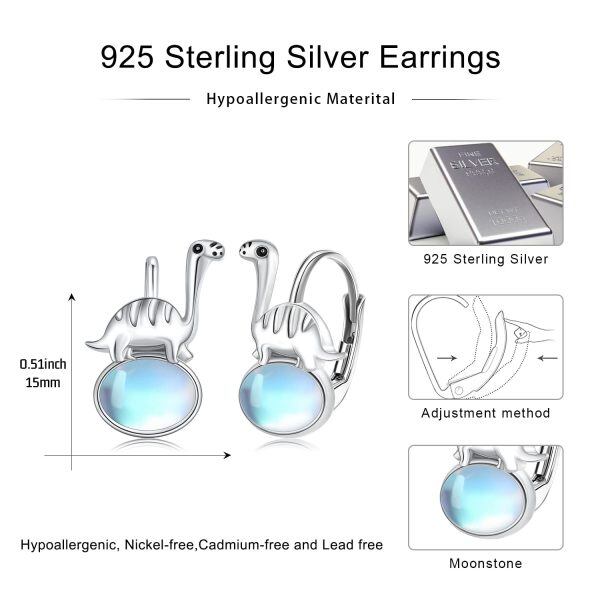 Sterling Silver Moonstone Dinosaur Hoop Earrings-1