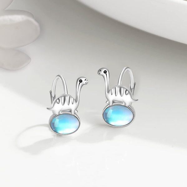 Sterling Silver Moonstone Dinosaur Hoop Earrings-2