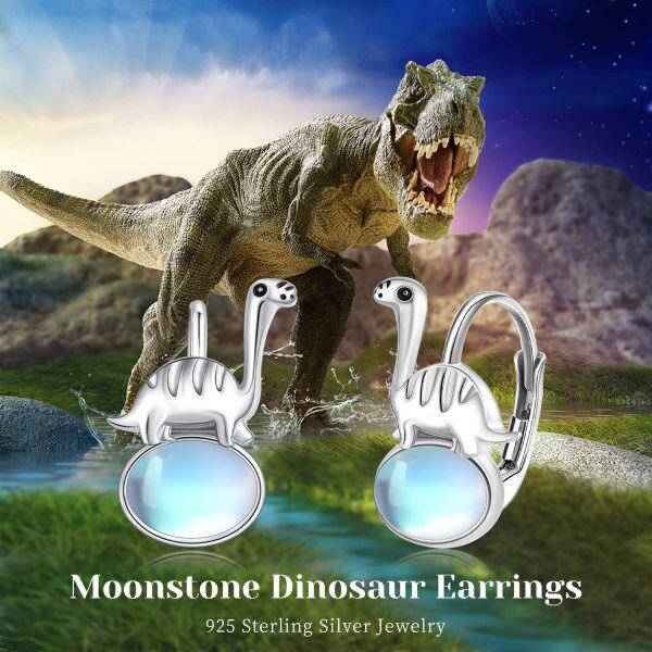 Sterling Silver Moonstone Dinosaur Hoop Earrings-5