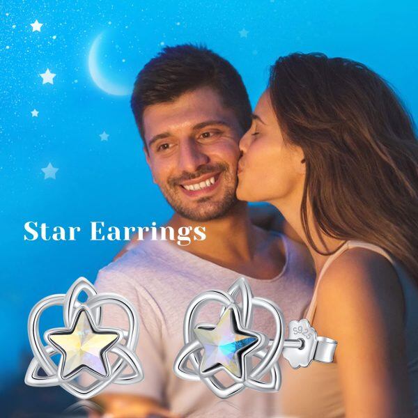 Sterling Silver Celtic Star Heart Earrings-5