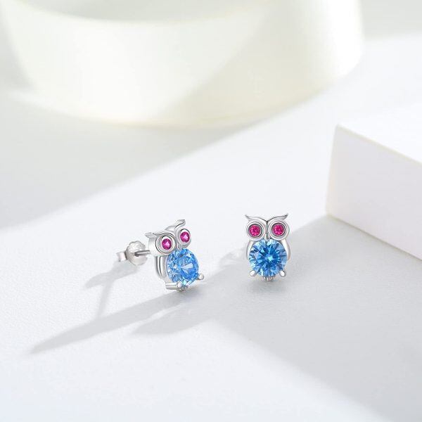 Sterling Silver Zircon Owl Stud Earrings-4