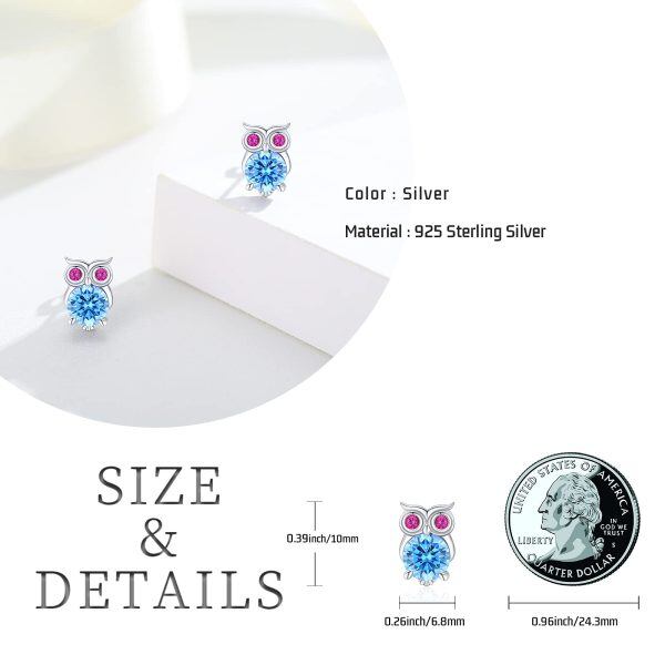 Sterling Silver Zircon Owl Stud Earrings-6