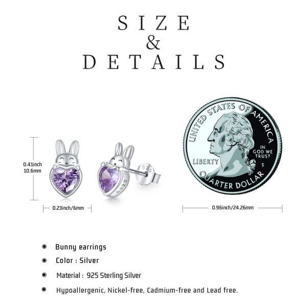 Sterling Silver Zircon Bunny Heart Stud Earrings-6