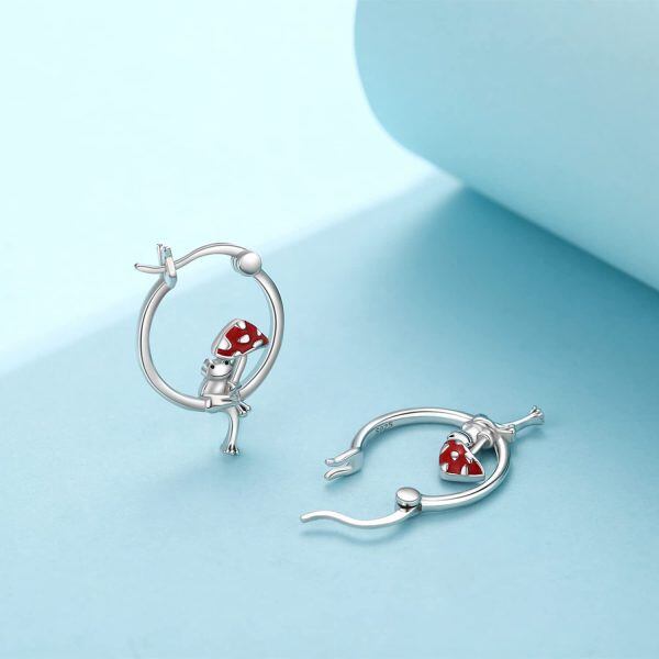 Sterling Silver Frog Mushroom Hoop Earrings-5