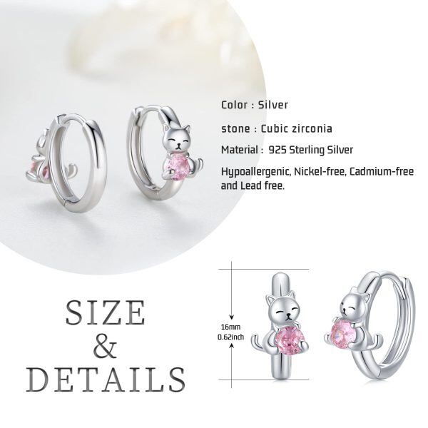 Sterling Silver Cat Hoop Earrings-1