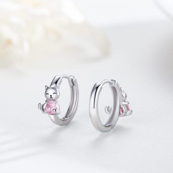 Sterling Silver Cat Hoop Earrings-2