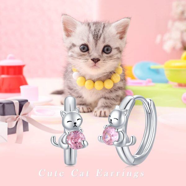 Sterling Silver Cat Hoop Earrings-5