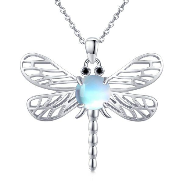 Sterling Silver Moonstone Dragonfly Necklace-0