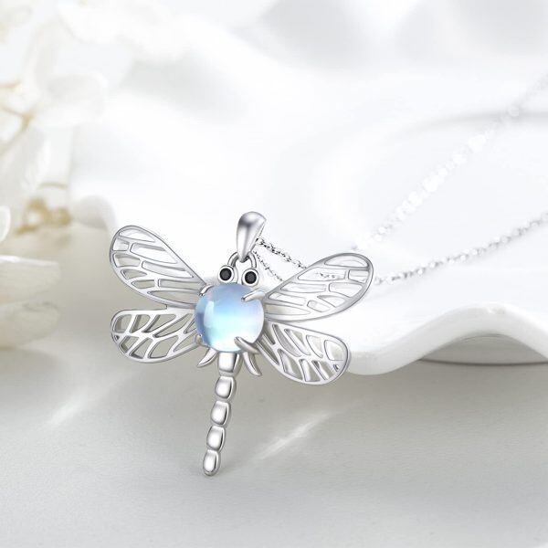 Sterling Silver Moonstone Dragonfly Necklace-3