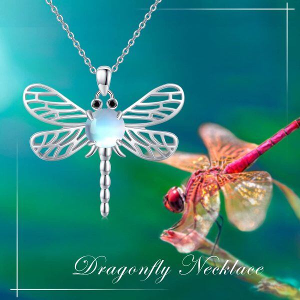 Sterling Silver Moonstone Dragonfly Necklace-5