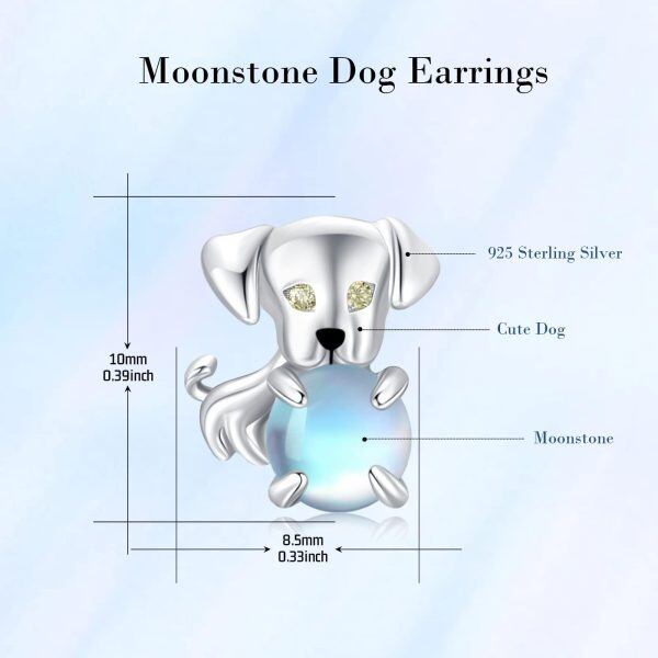 Sterling Silver Moonstone Dog Stud Earrings-1