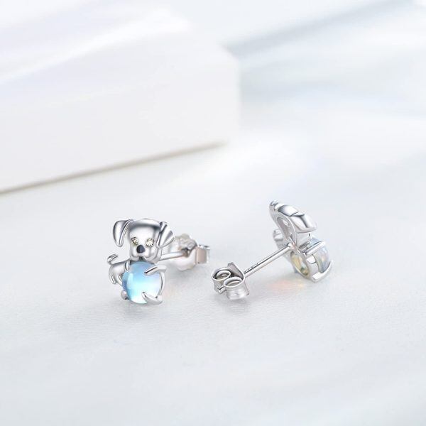 Sterling Silver Moonstone Dog Stud Earrings-2