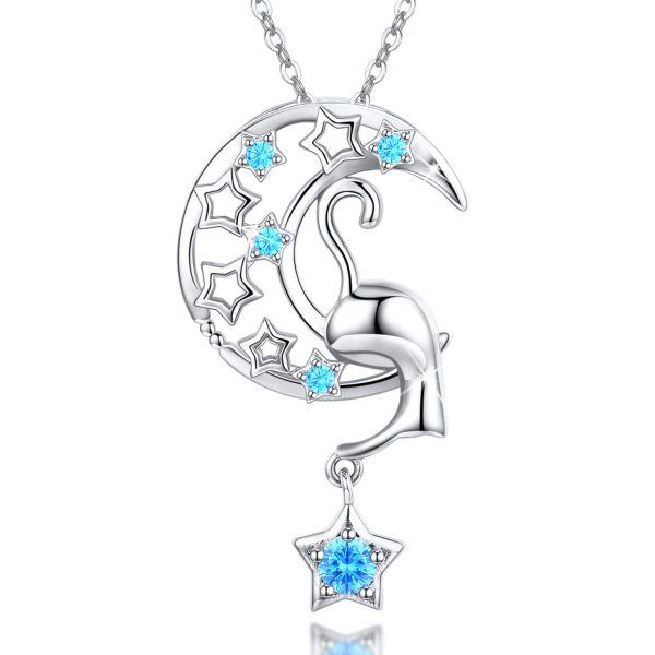 Sterling Silver Cat Moon Necklace-0