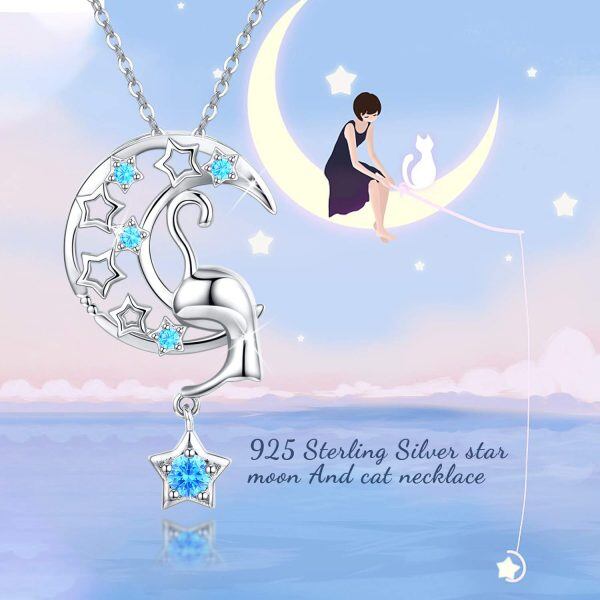 Sterling Silver Cat Moon Necklace-5