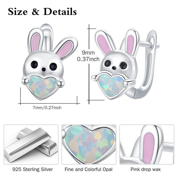 Sterling Silver Opal Bunny Hoop Earrings-3