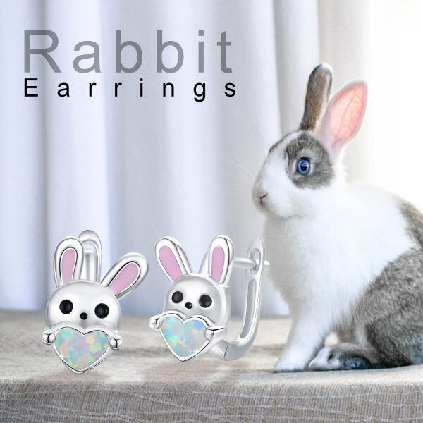 Sterling Silver Opal Bunny Hoop Earrings-4