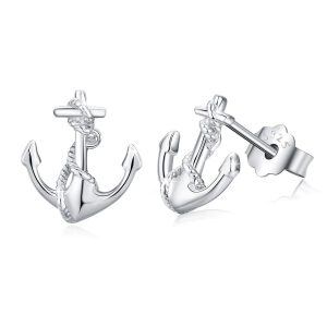 Sterling Silver Anchor Stud Earrings-0