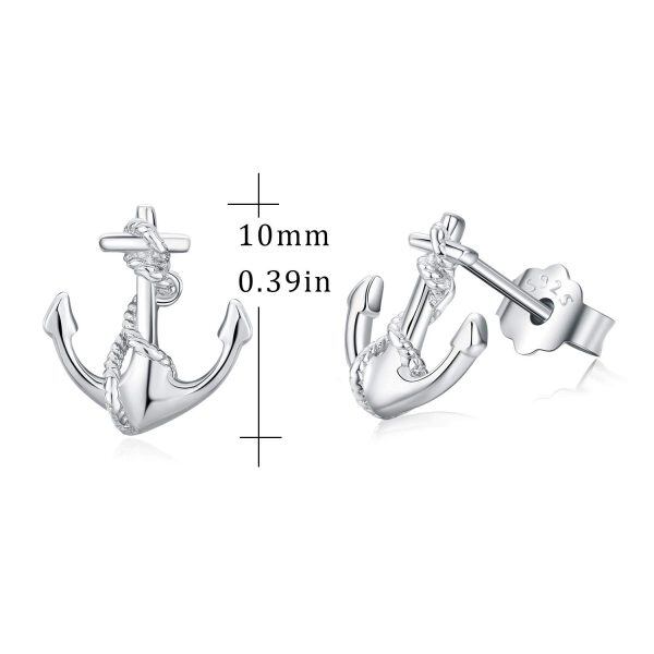 Sterling Silver Anchor Stud Earrings-1